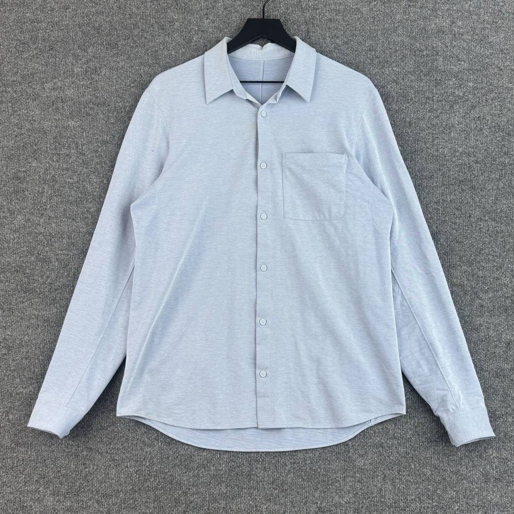 Lululemon Commission Performance Shirt Mens L Blue Oxford Stretch Long Sleeve